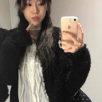 Fluffy Shearling Loose Fit Cardigan