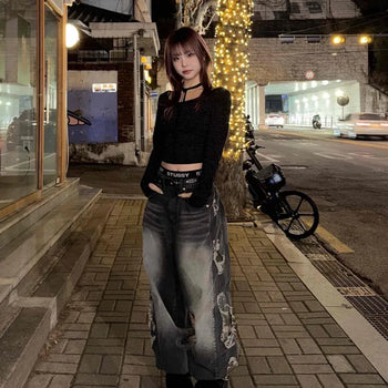 Washed Damage Balloon Street Denim Pants