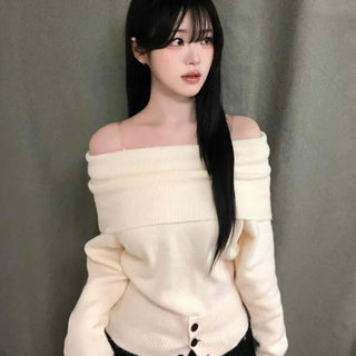 Under Button Rib Off-Shoulder Knit