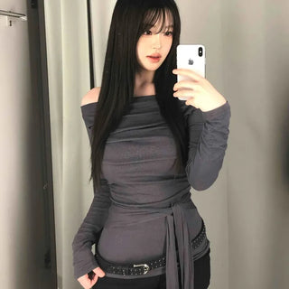 Wrap Off-Shoulder Long Sleeve T-shirt