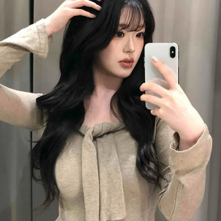 Basic Front Long Tie Long Sleeve T-shirt