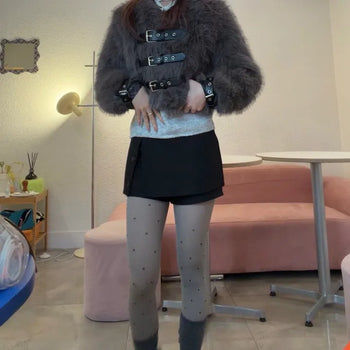 Unique Buckle Crop Fur Jacket