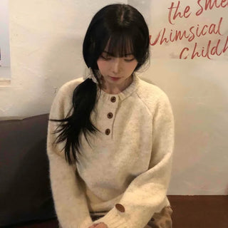 Wood Button Neck Cozy Knit