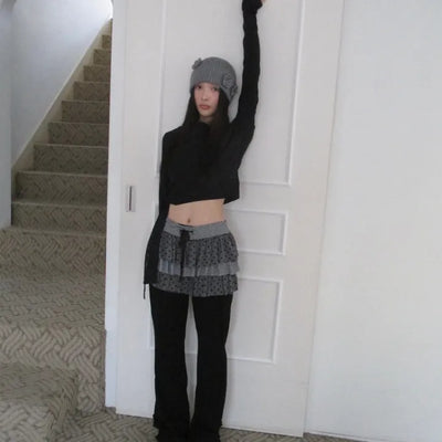 Frilled Ribbed Long Bootcut Pants (3 colors)