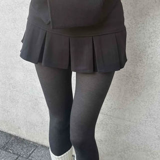 Wool Low Pleated Mini Skirt