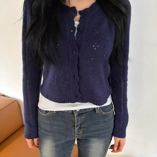 Diamond Round Wavy Punching Cardigan
