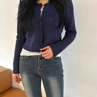 Diamond Round Wavy Punching Cardigan