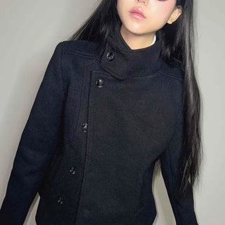 Turtleneck button wool short coat