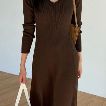 26 VALENTINE V-Neck Delicate Ribbed Long Dress