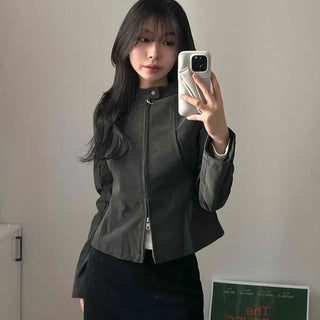 Suede slim cropped leather jacket