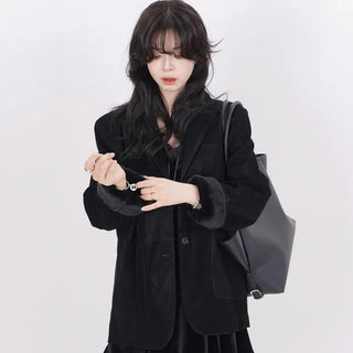 Brady Mink Fleece Oversized Blazer Jacket Leather Velvet Glossy Fleece Lining Tailored Pocket Leather Jacket Wedding Guest Look Winter