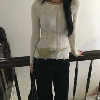 Ribbed Damaged Wool Knit