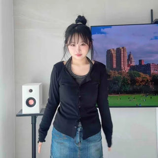 Double Layered Halter Sleeveless Button Cardigan