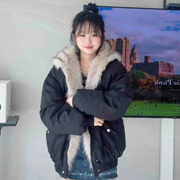 Fur Hooded Bomber Jumper