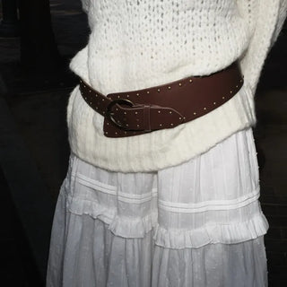 Bold Buckle Bohemian Studded Leather Belt