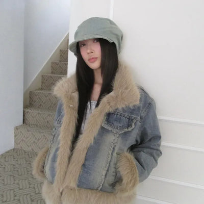 fur denim jacket