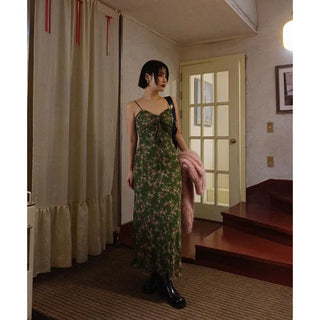 Merci Green Pink Floral Long Dress