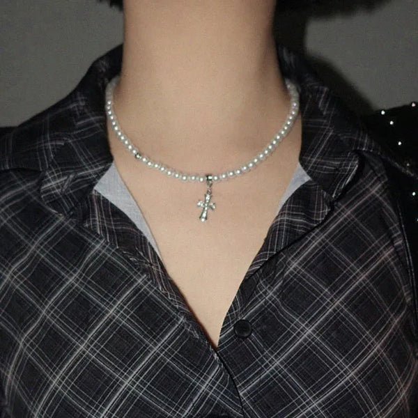 Vintage cross pearl necklace