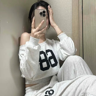 68 Off-shoulder Crop Sweatshirt & Jogger Pants Two-Piece Set