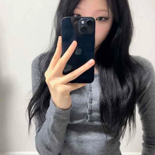 Henley Neck Backless Slim Fit Long Sleeve T-shirt