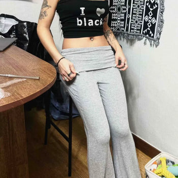 Folding Ribbed Bootcut Leggings Pants