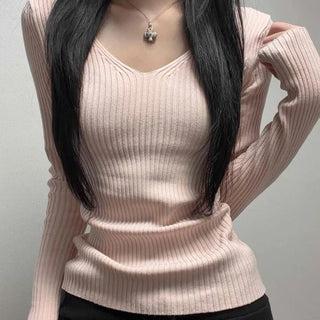 Simple Slim V-Neck Ribbed Knit