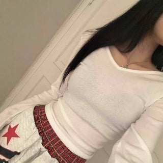 Basic See-through V-Neck Loose Fit Long Sleeve Tee