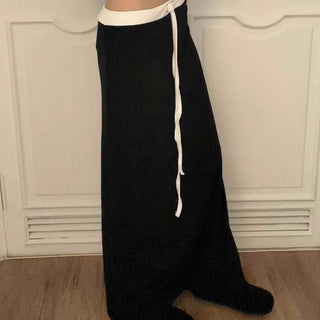 String-Detailed Loose Fit Elastic Maxi Long Skirt
