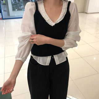 Greek Women's Angora Layered V-Neck Vest