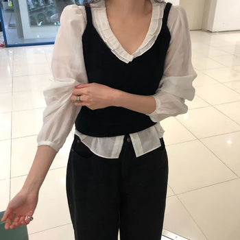 Greek Women's Angora Layered V-Neck Vest