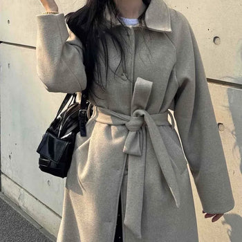 Classic Tailored Collar Loose Fit Belted Long Coat