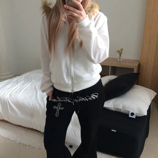 Front lettering bootcut pants