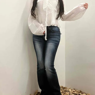Delicate Fit Square Neck Shirred Ribbon Crop Blouse