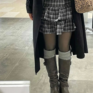 Vintage Check Flare Tiered Mini Skirt