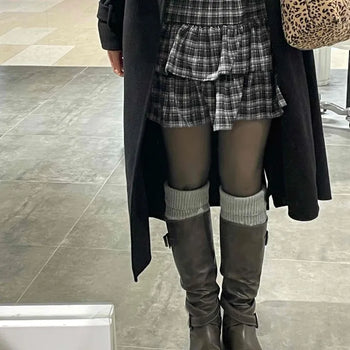 Vintage Check Flare Tiered Mini Skirt
