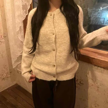 Soft Fluffy Balloon Sleeve Button Knit Cardigan
