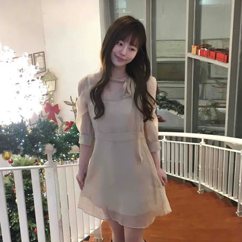 See-through Layered Strap Flare Mini Dress
