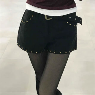 Rock Chic Metal Studded Flare A-Line Mini Shorts
