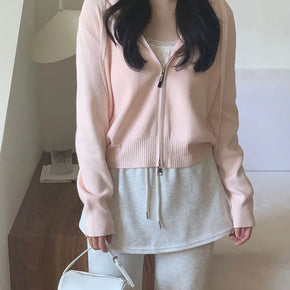 Effortless Chic Two-way Hooded Knit Zip-up Cardigan