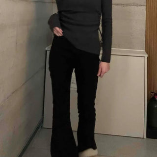 Side Shirred Slit Off-Shoulder Asymmetrical Knit