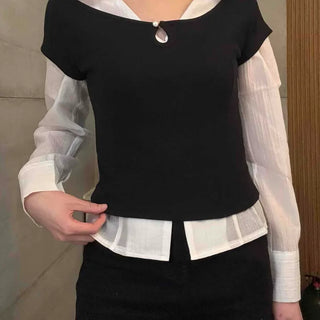 Unique Button Boat Neck Short Sleeve T-shirt