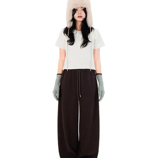 Hukkuni Mink Fleece-lined Wide Pants Fleece-lined Plus Size High-waisted Elastic Pants Warm Item for Thicker Tumors Winter Cold Wave