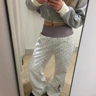 Stripe dot bootcut pants