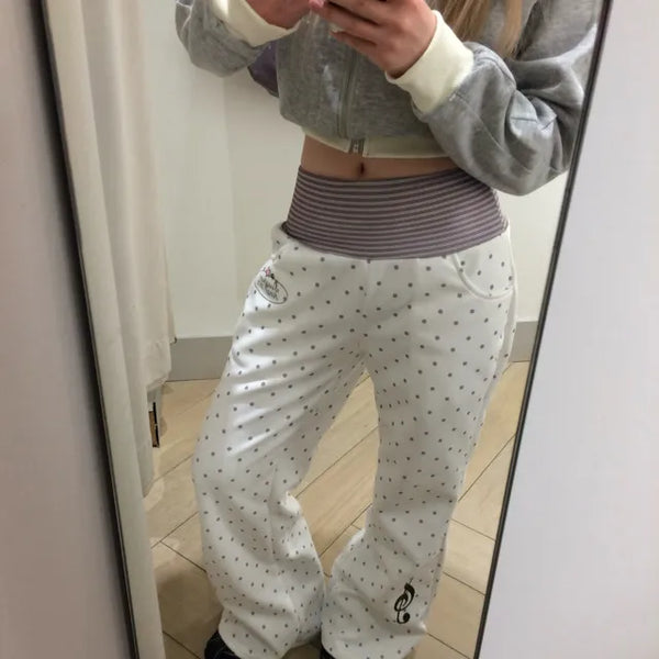 Stripe dot bootcut pants