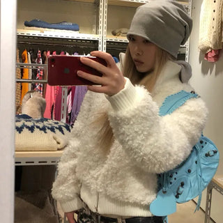 Pastel fur zip-up