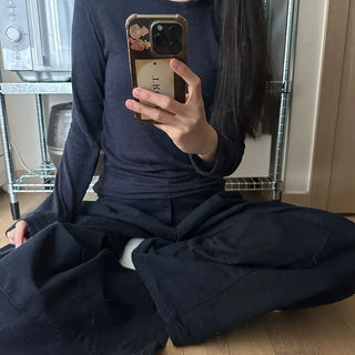 French Women's Wool Basic Slim Layered Winter Color Inner T-shirt