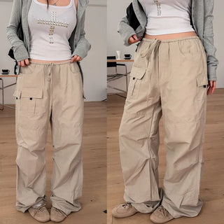 Leopard print cargo nylon wide pants