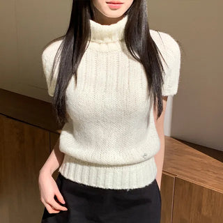 Env Turtleneck Wool Alpaca Pendant Short Sleeve Knit