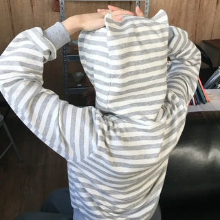 Striped Cat Ear Crop Zip-Up Hoodie
