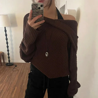 Asymmetrical Off-Shoulder Hooded Knit 3 Colors